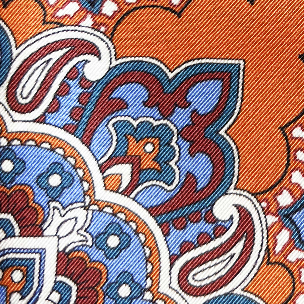 Orange Blue Burgundy Patterned Silk Pocket Square