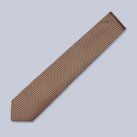 Orange Blue Patterned Silk Tie