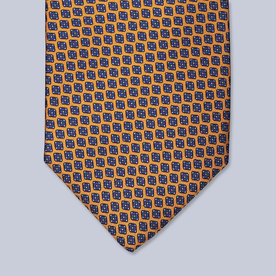 Orange Blue Patterned Silk Tie