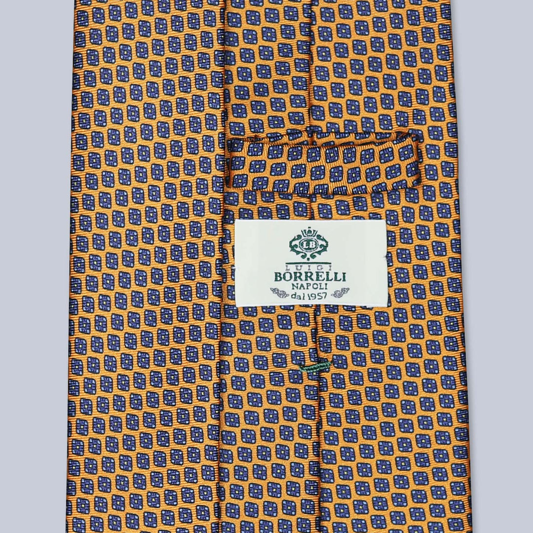 Orange Blue Patterned Silk Tie