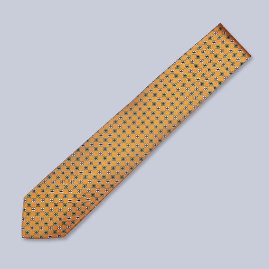 Orange Green White Geometric Silk Tie