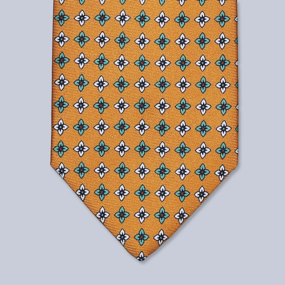 Orange Green White Geometric Silk Tie