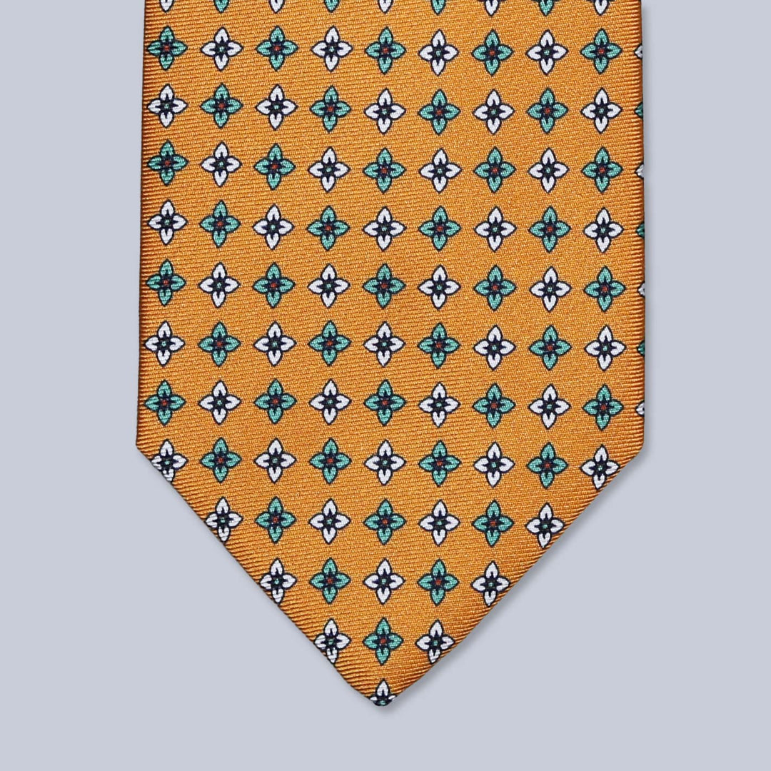 Orange Green White Geometric Silk Tie