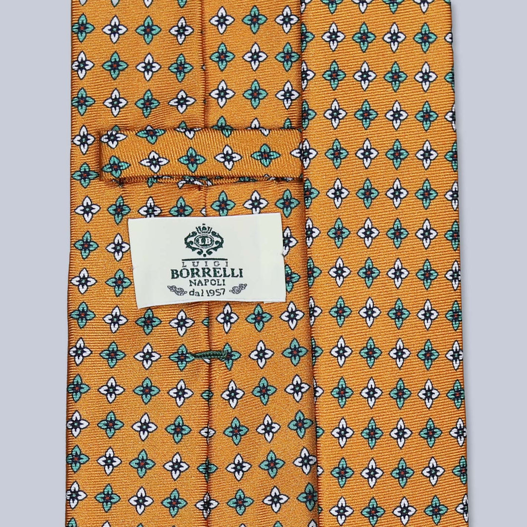 Orange Green White Geometric Silk Tie