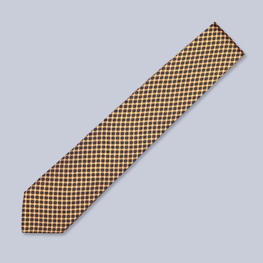 Orange Navy Patterned Silk Tie