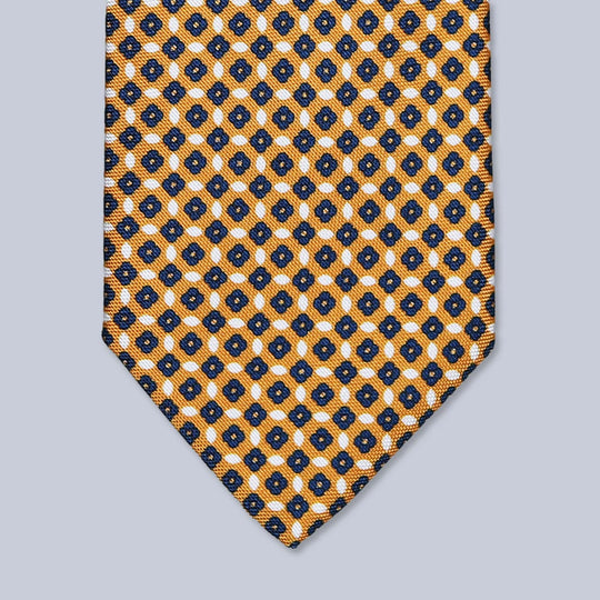 Orange Navy Patterned Silk Tie