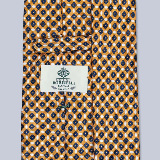 Orange Navy Patterned Silk Tie