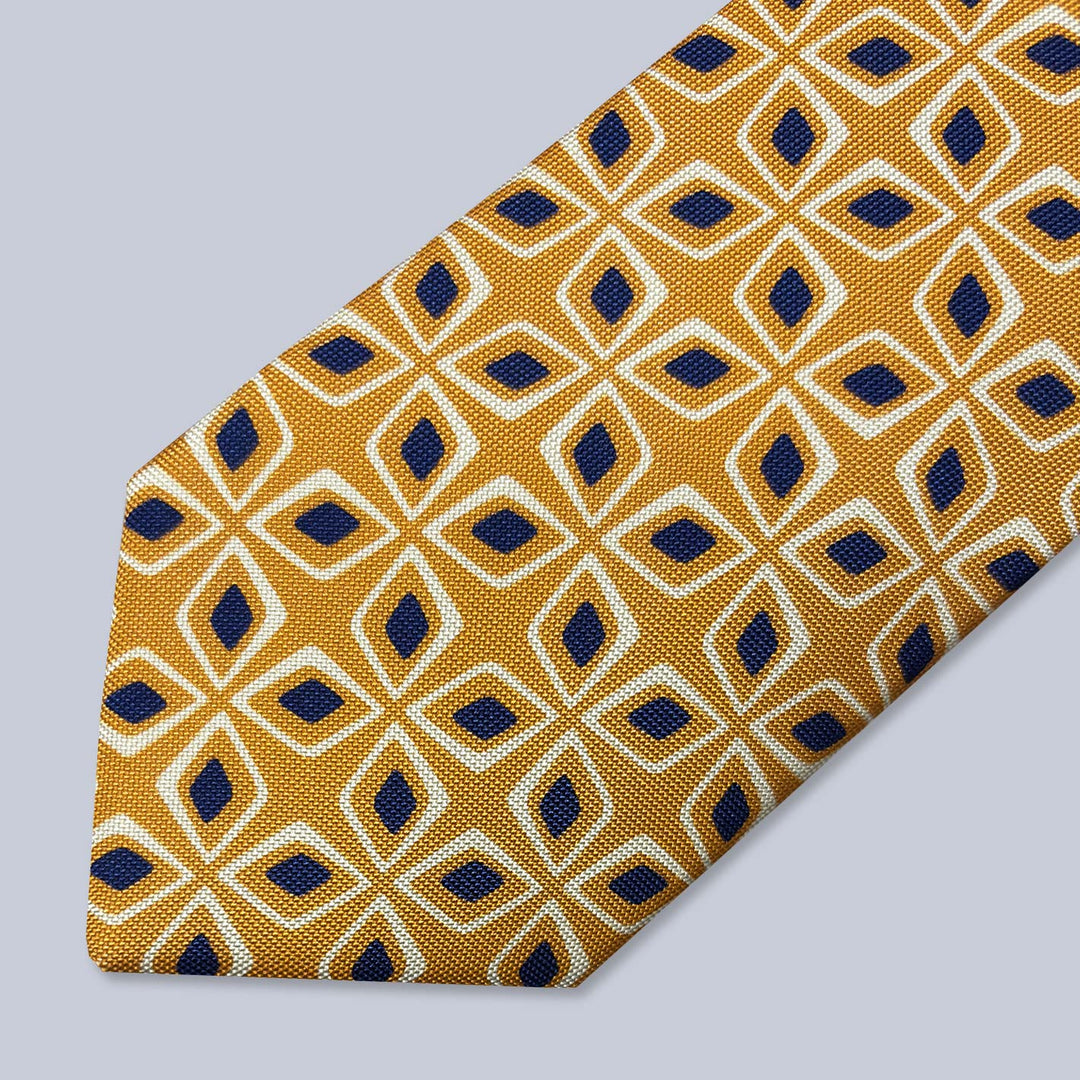 Orange Navy White Geometric Silk Tie
