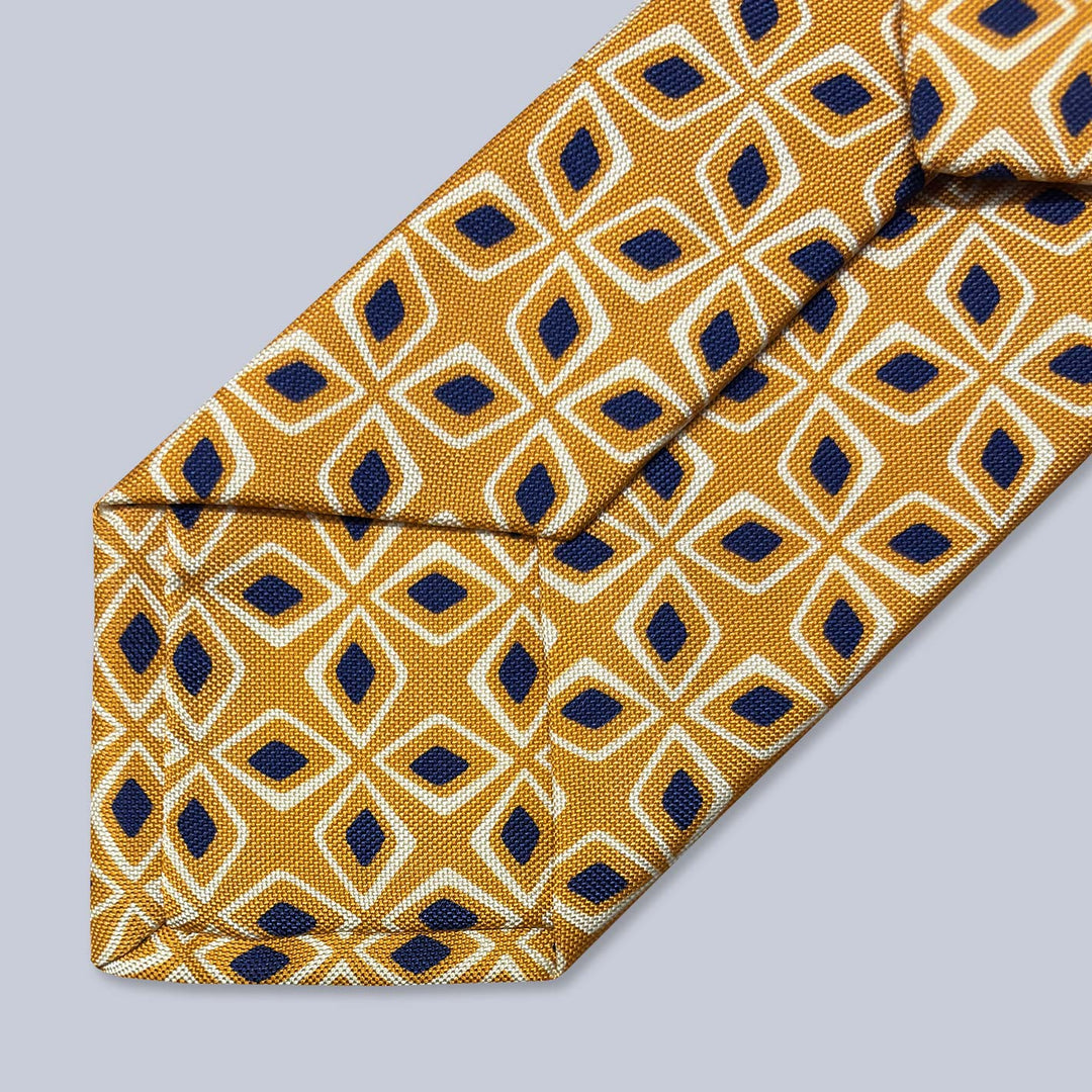 Orange Navy White Geometric Silk Tie