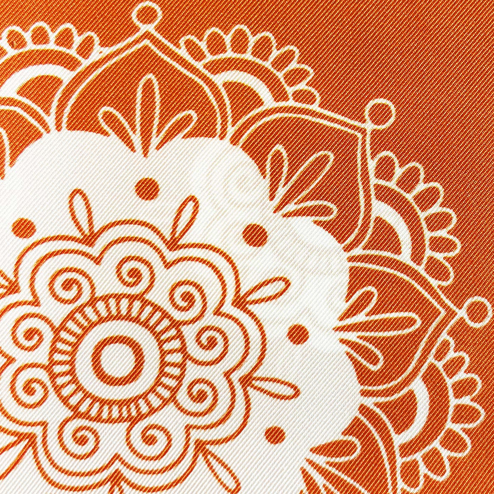 Orange White Patterned Silk Pocket Square