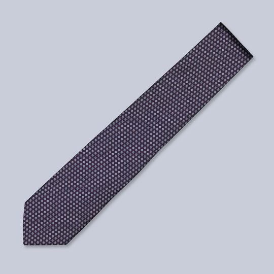 Plum Blue Red Patterned Silk Tie