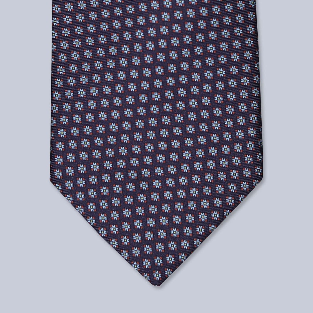 Plum Blue Red Patterned Silk Tie