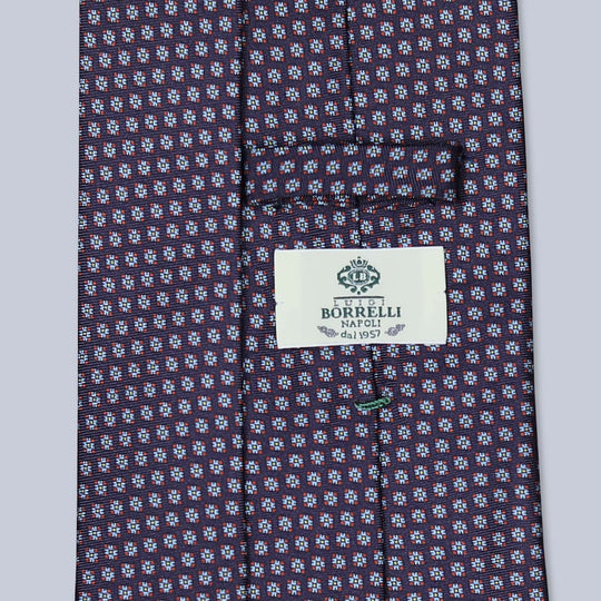 Plum Blue Red Patterned Silk Tie