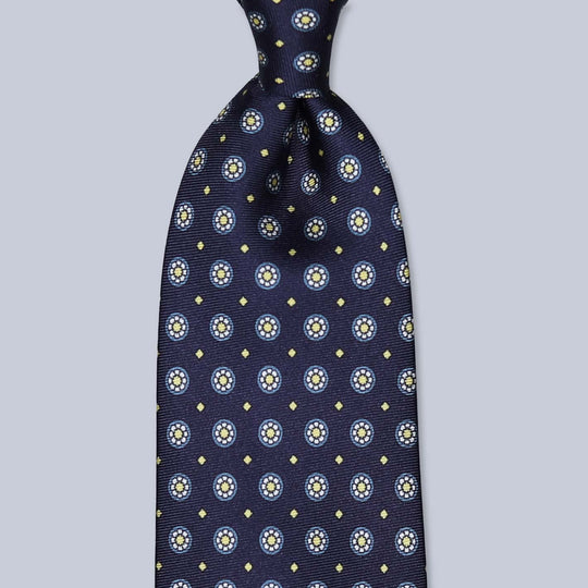 Purple Blue Yellow Patterned Silk Tie