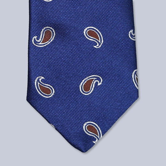 Royal Blue Brown Paisley Silk Tie