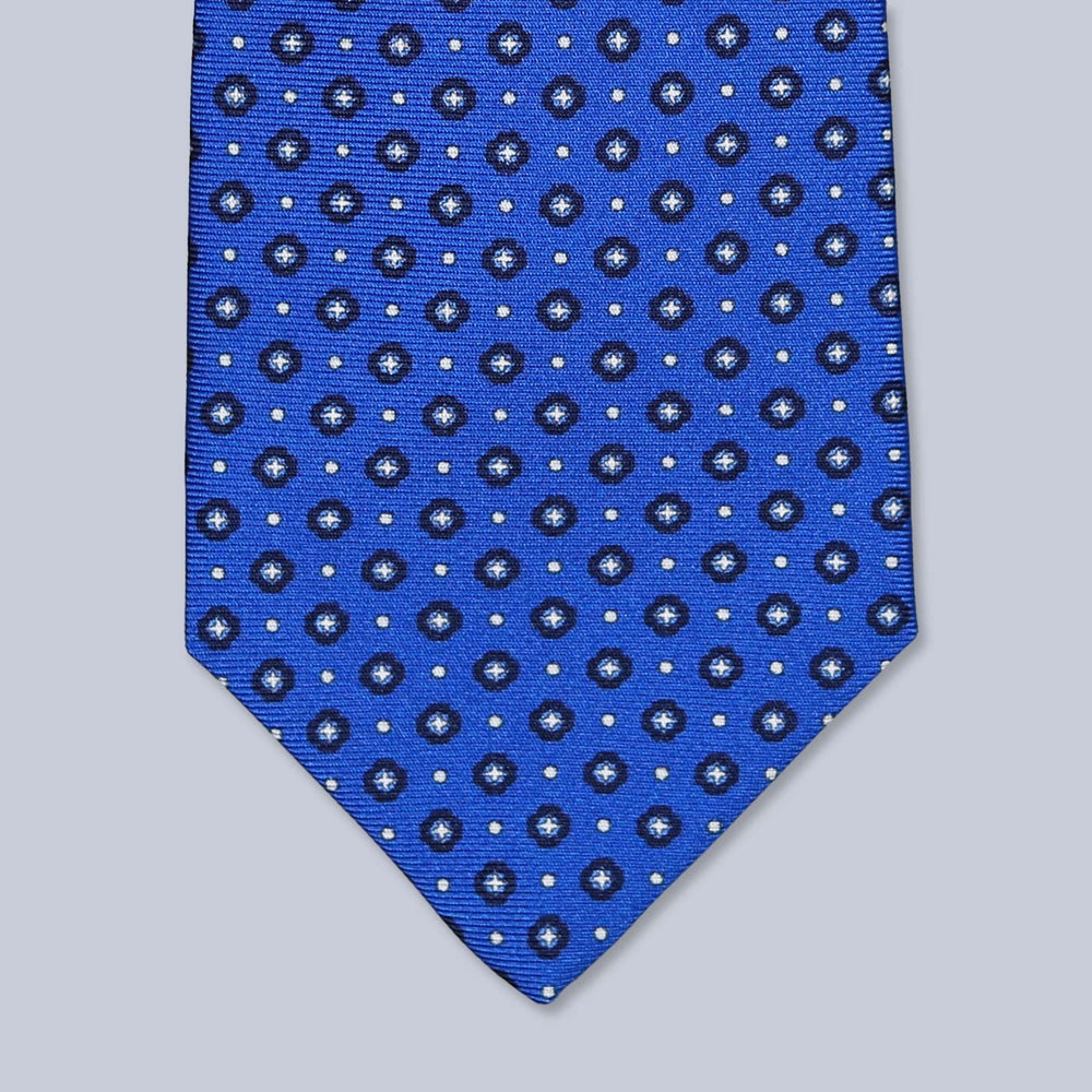 Royal Blue White Geometric Silk Tie