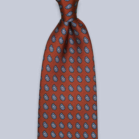 Rust Brown Blue Paisley Silk Tie