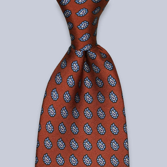 Rust Brown Blue Paisley Silk Tie