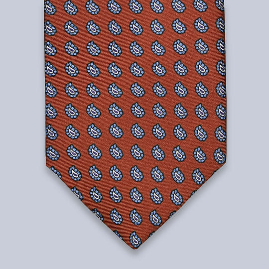 Rust Brown Blue Paisley Silk Tie