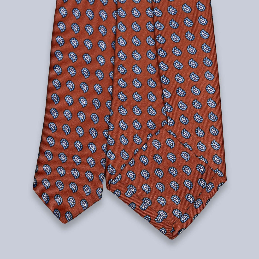 Rust Brown Blue Paisley Silk Tie