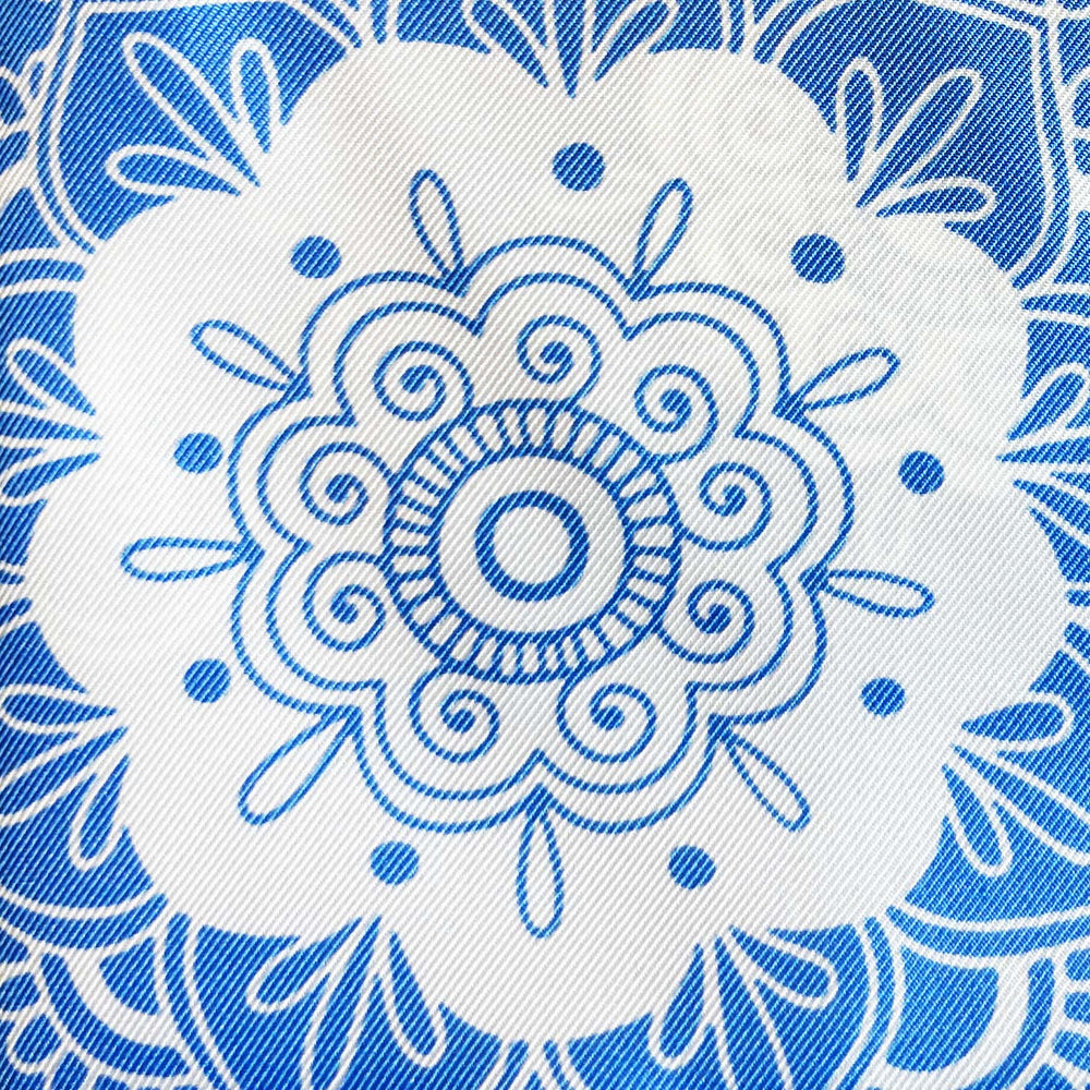 Sky Blue White Patterned Silk Pocket Square