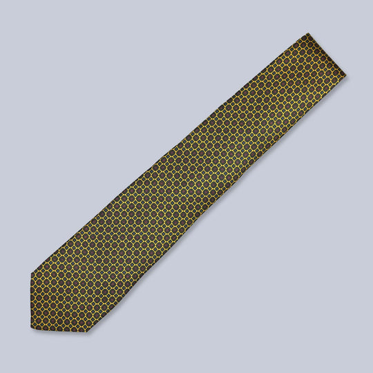 Yellow Brown Geometric Silk Tie