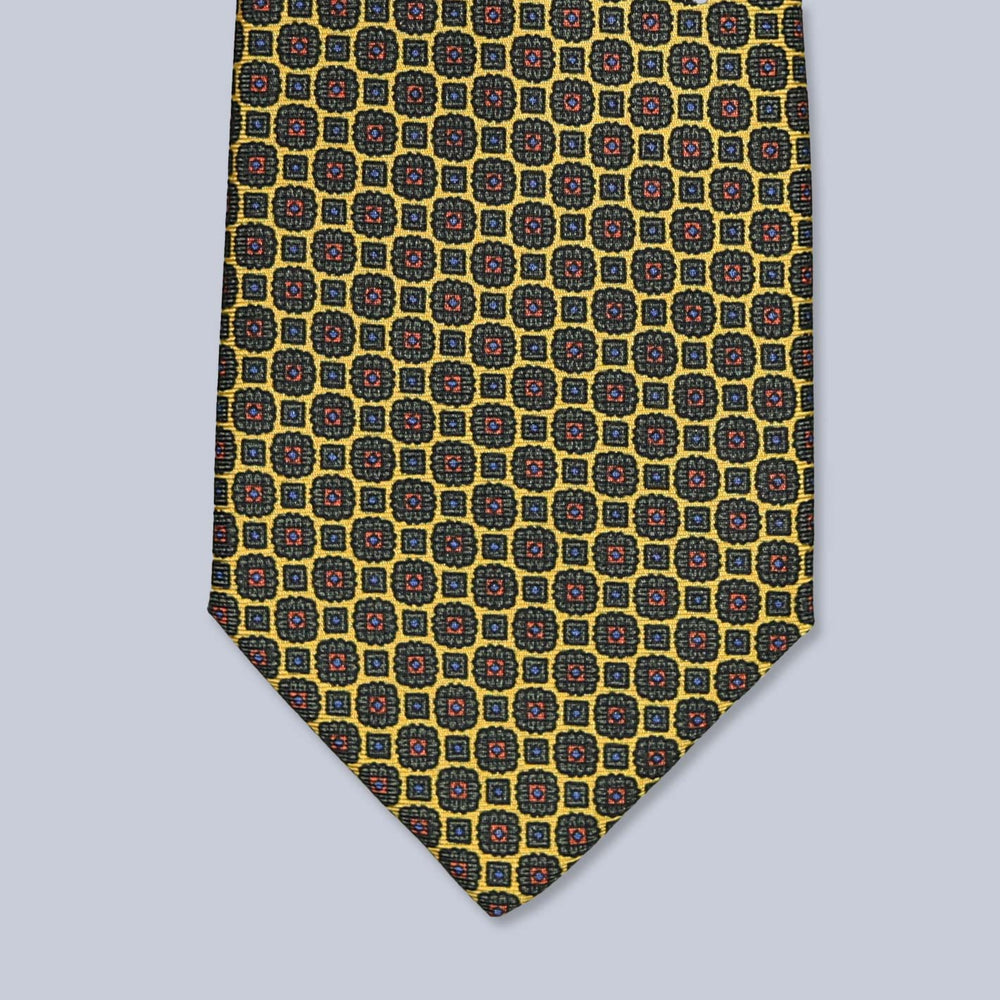 Yellow Brown Geometric Silk Tie