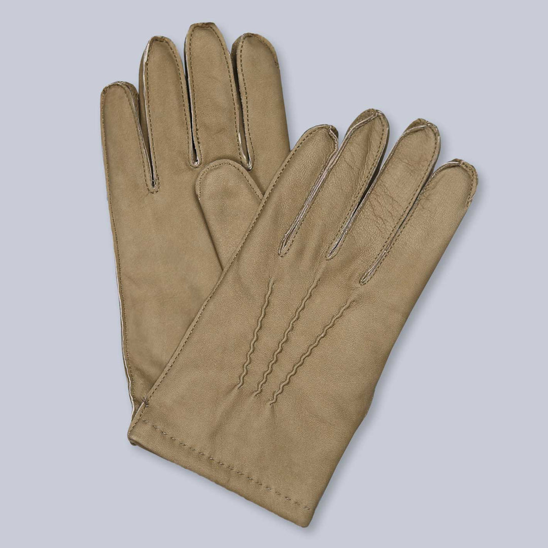 Dark Beige Nubuck Leather Cashmere Lined Gloves