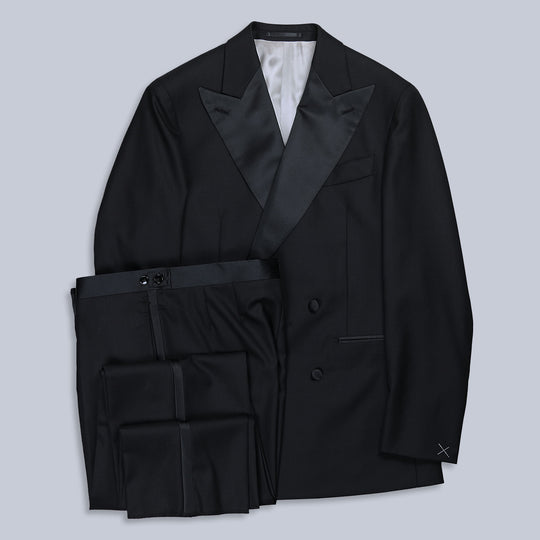 Black Double-Breasted Wide Peak Lapel Tuxedo