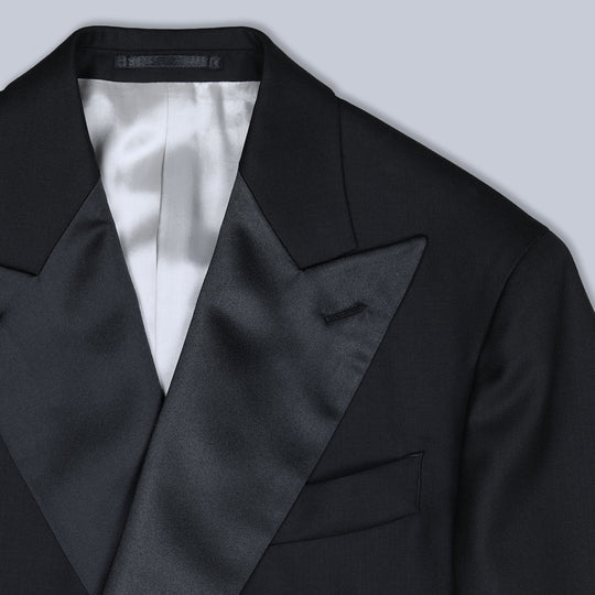 Black Double-Breasted Wide Peak Lapel Tuxedo