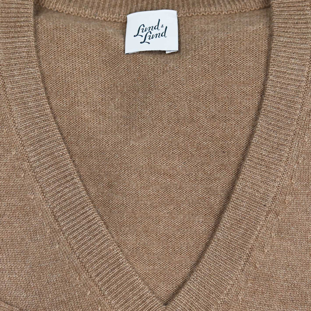 Camel Cashmere V-neck Sweater