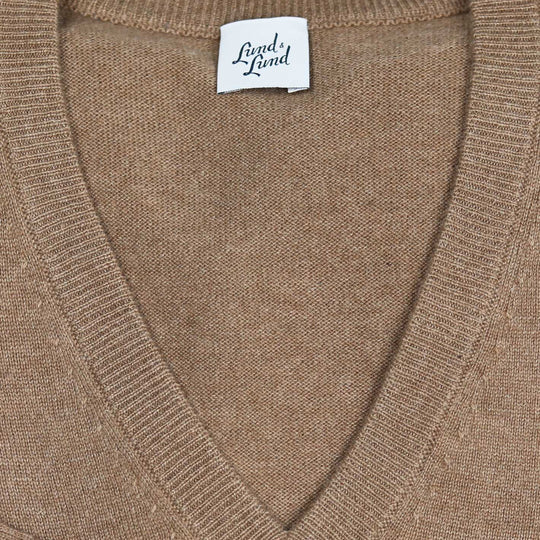 Camel Cashmere V-neck Sweater