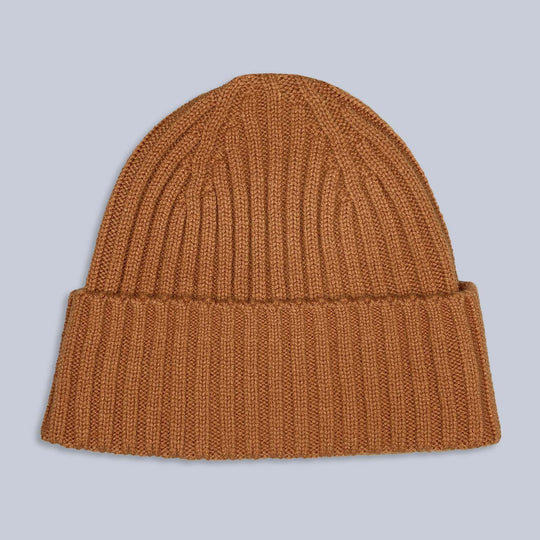 Cinnamon Brown Ribbed Cashmere Beanie