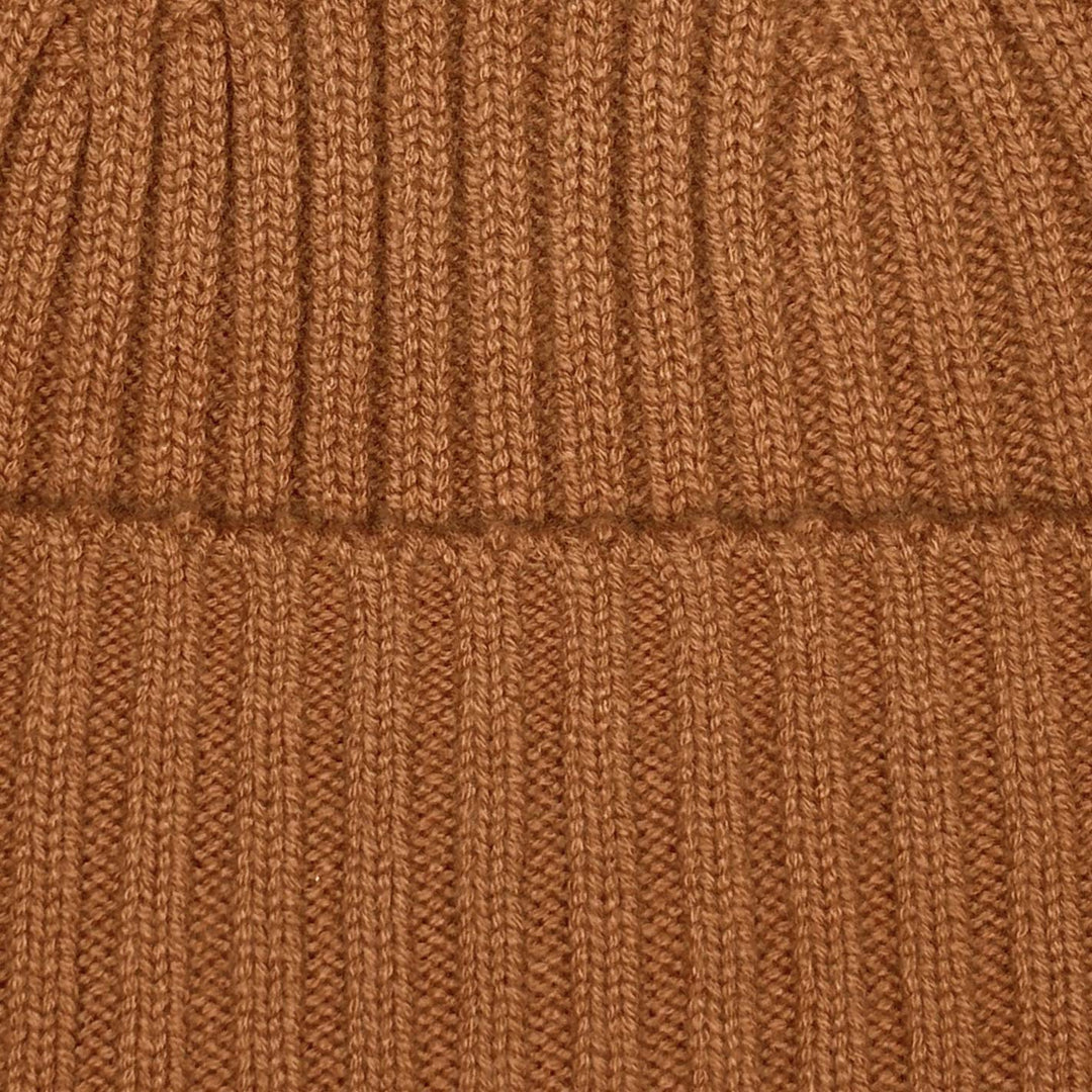 Cinnamon Brown Ribbed Cashmere Beanie