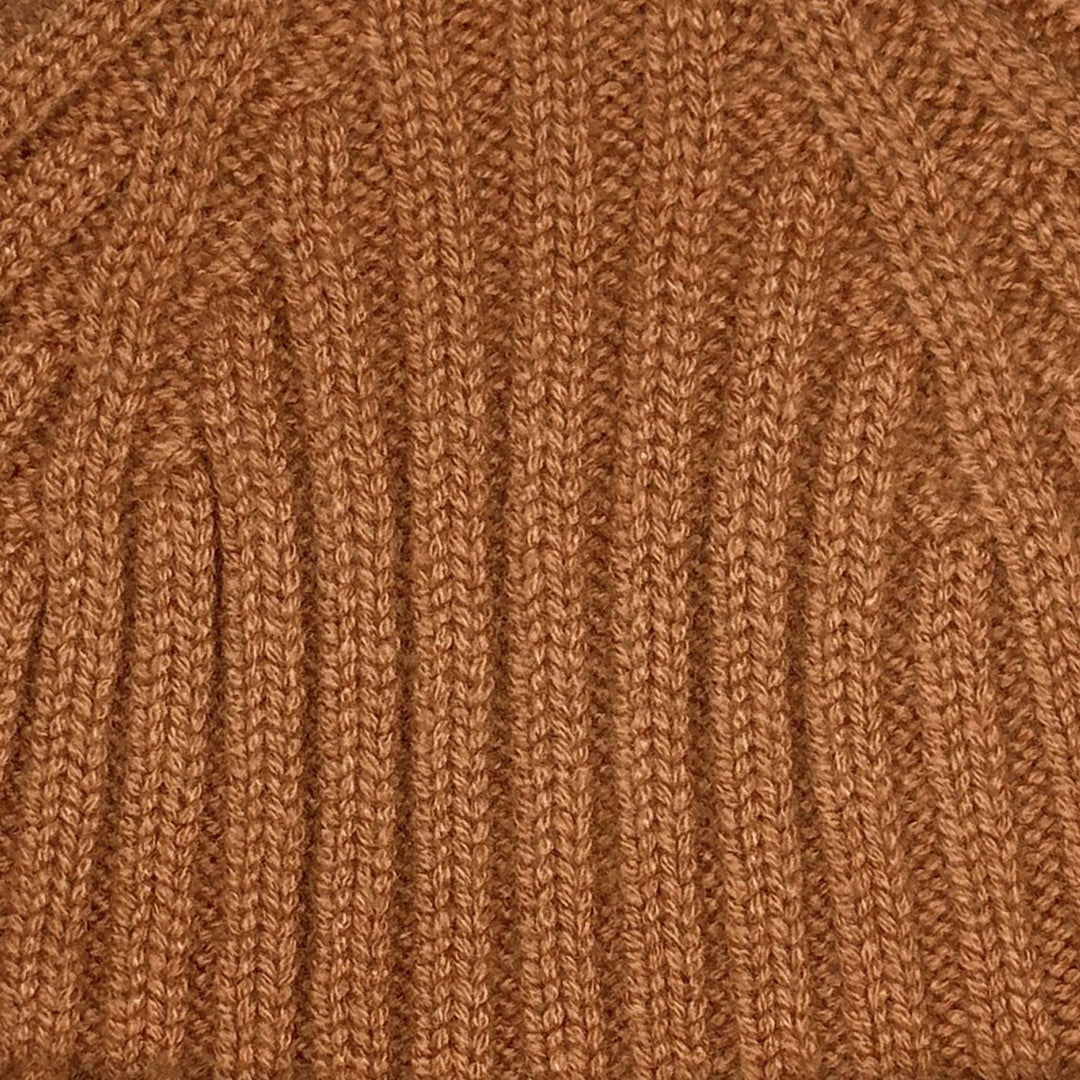 Cinnamon Brown Ribbed Cashmere Beanie