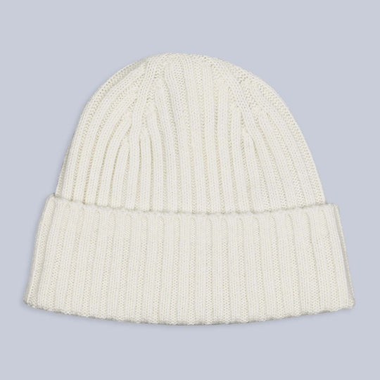 Cream Ribbed Cashmere Beanie