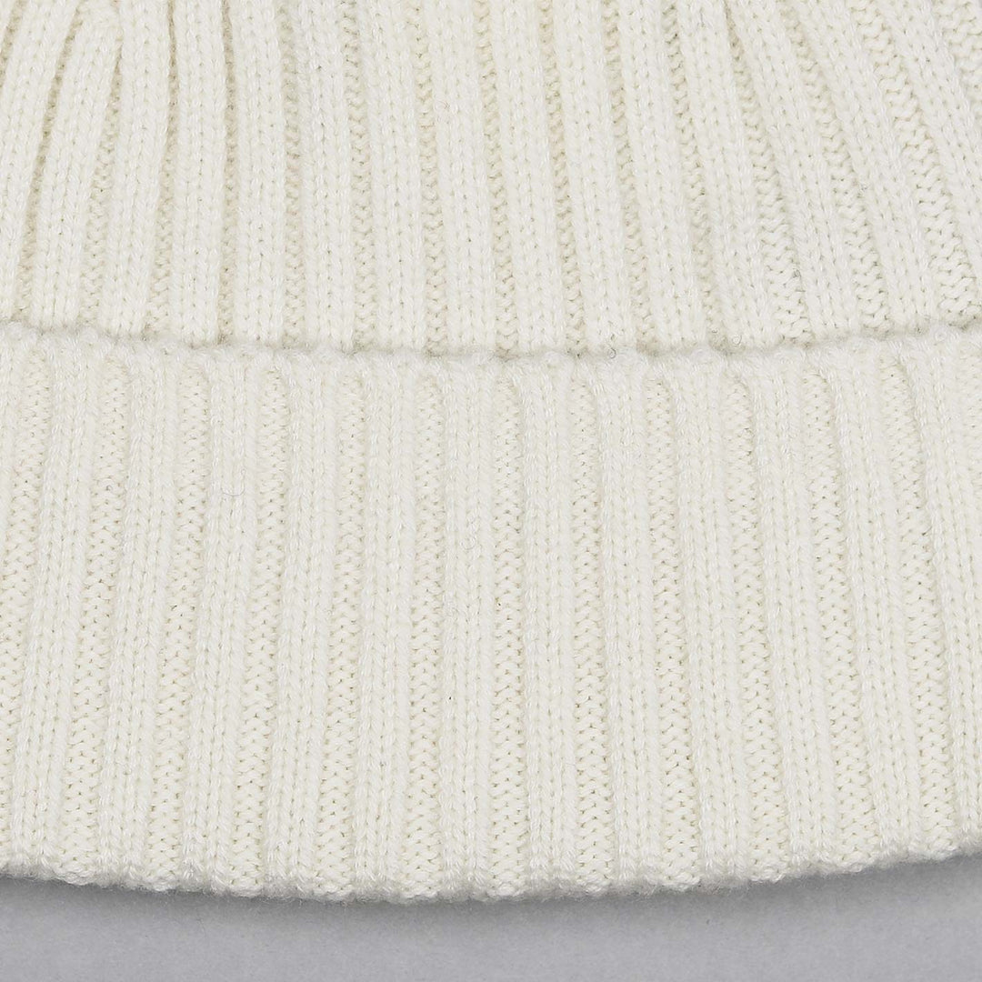 Cream Ribbed Cashmere Beanie