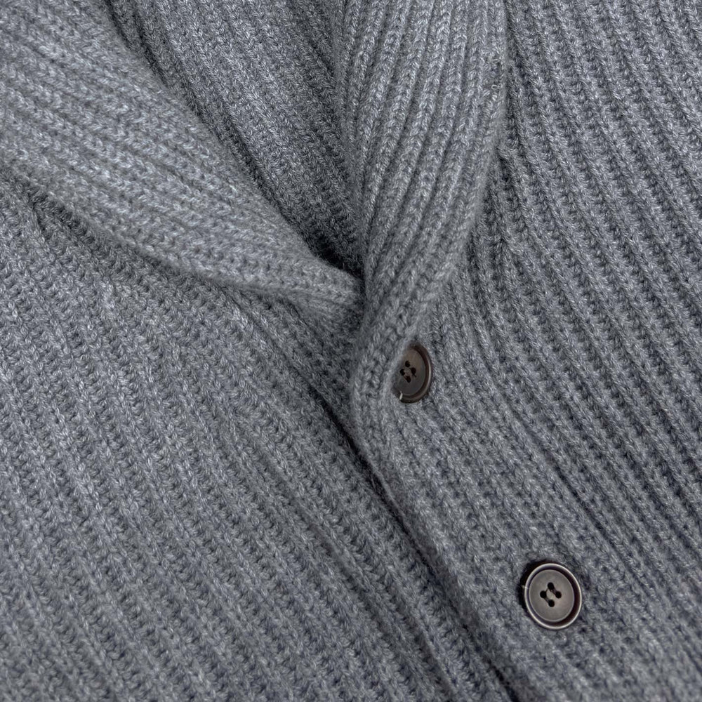 Grey Heavy Knitted Cashmere Shawl Collar Cardigan