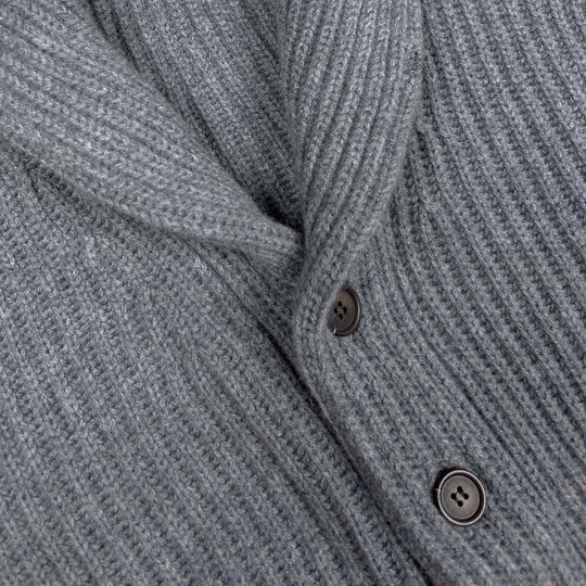 Grey Heavy Knitted Cashmere Shawl Collar Cardigan