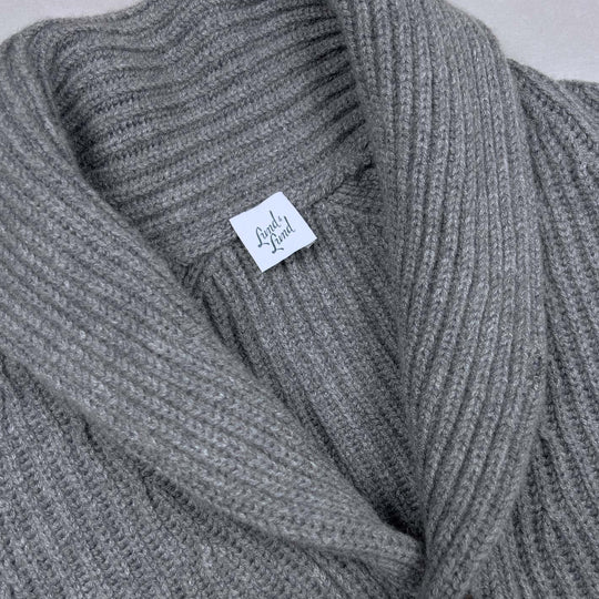 Grey Heavy Knitted Cashmere Shawl Collar Cardigan