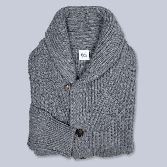 Grey Heavy Knitted Cashmere Shawl Collar Cardigan