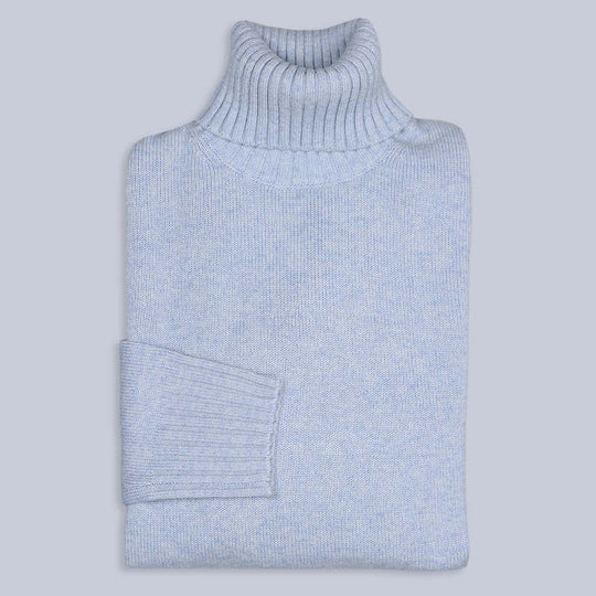 Ice Blue Cashmere Roll Neck Sweater