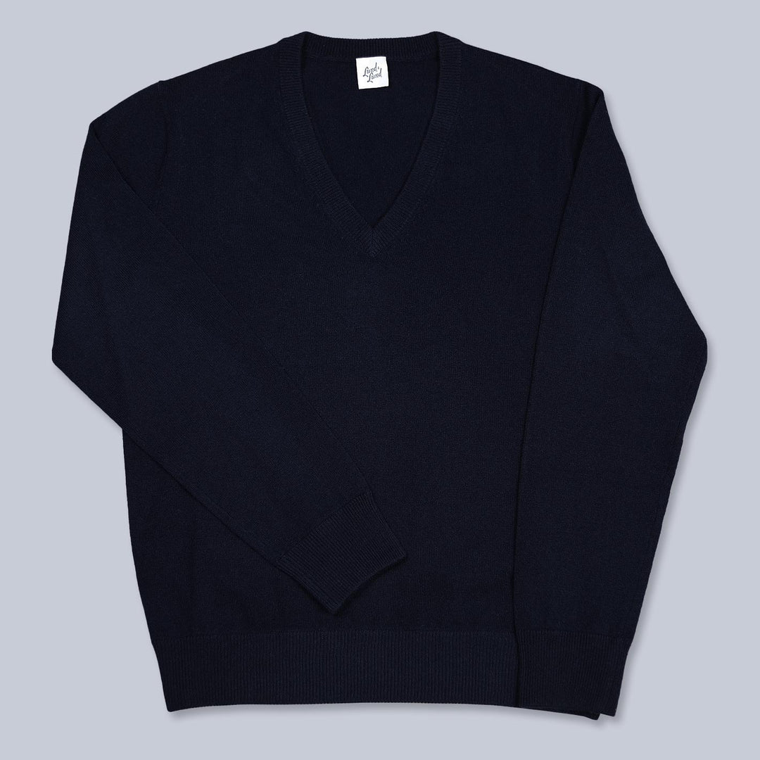 Navy Cashmere V-neck Sweater