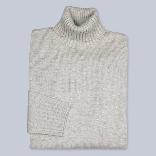 Oatmeal Cashmere Roll Neck Sweater