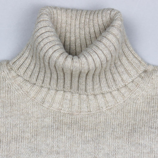 Oatmeal Cashmere Roll Neck Sweater