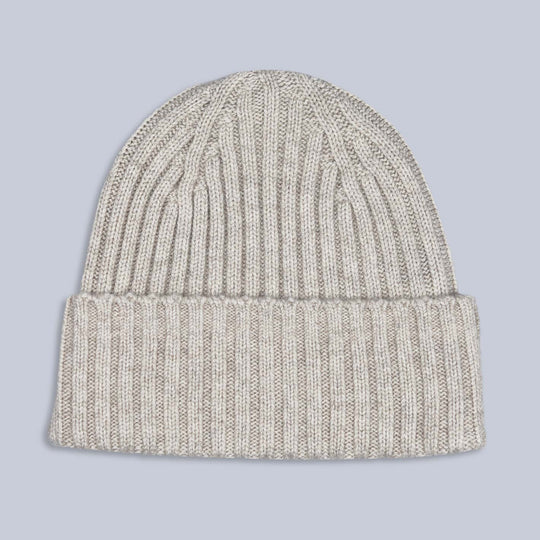 Oatmeal Ribbed Cashmere Beanie