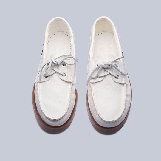White Soft Leather Barth Boat Shoes