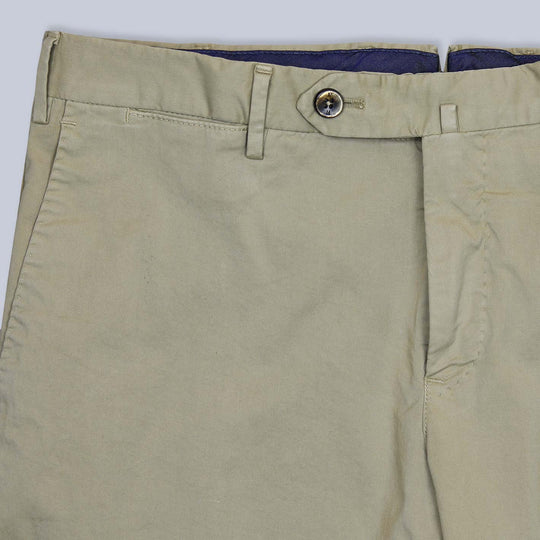 Beige Washed Cotton Slim Fit Trousers