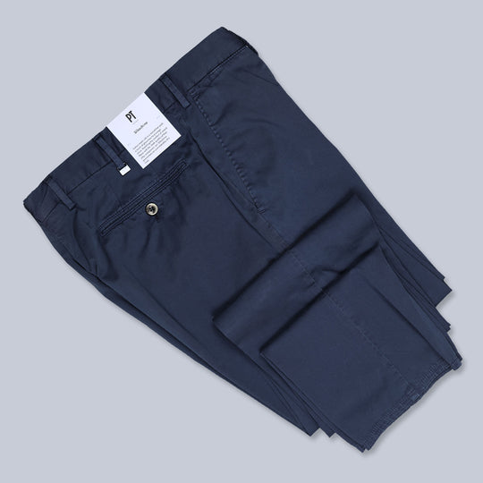 Dark Blue Cotton Silk Slim Fit Trousers