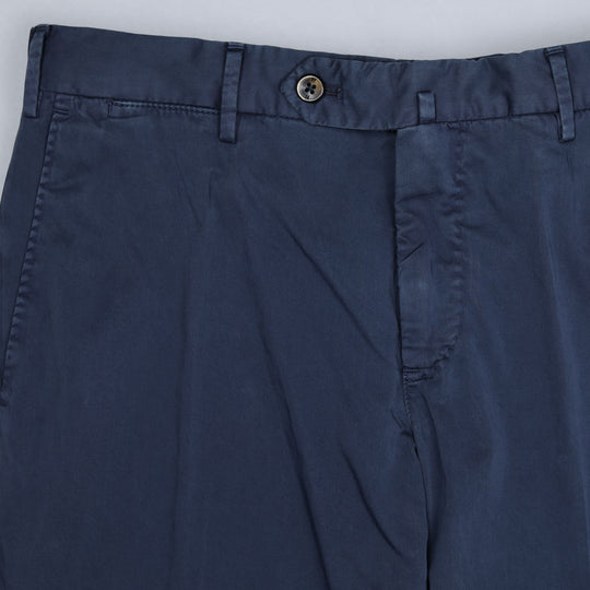 Dark Blue Cotton Silk Slim Fit Trousers